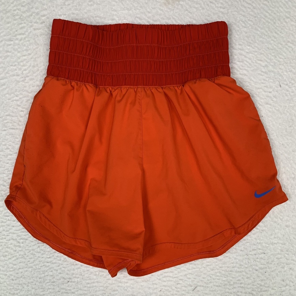 Nike DRI-FIT Brief Lined Running Shorts Womens Size S Orange Stretch FJ1832-633